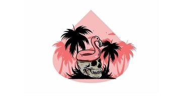 Flamingo lifebuoy is on top of the skull illustration vector