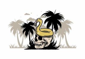 Flamingo lifebuoy is on top of the skull illustration vector