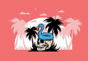 Flamingo lifebuoy is on top of the skull illustration vector