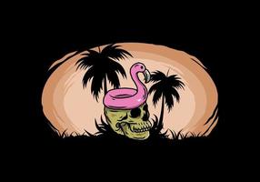 Flamingo lifebuoy is on top of the skull illustration vector