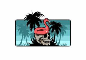 Flamingo lifebuoy is on top of the skull illustration vector