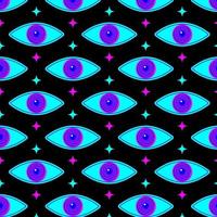 70s psychedelic trippy eye pattern. Acid rave print for graphic tee in y2k style vector