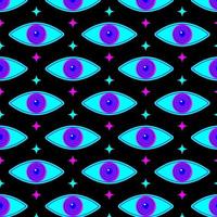 70s psychedelic trippy eye pattern. Acid rave print for graphic tee in y2k style vector