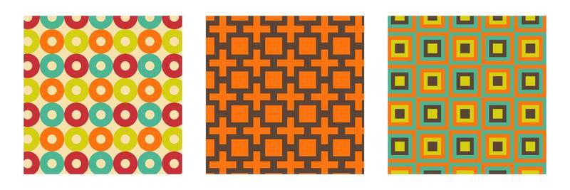 Mid century modern patterns set. Geometric  backgrounds for bedding, tablecloth, oilcloth or other textile design in retro style