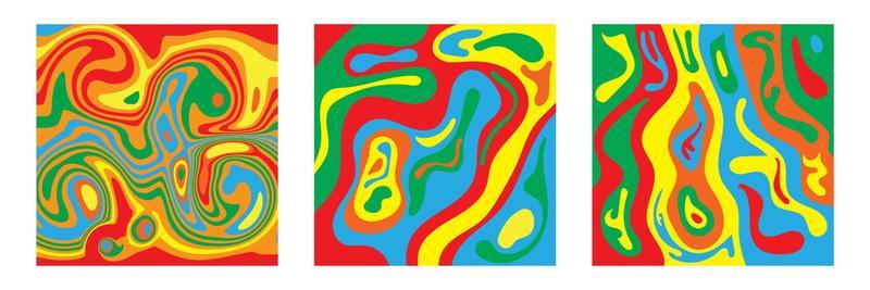 Groovy psychedelic abstract background set. Colorful banners for social media posts in trendy retro style