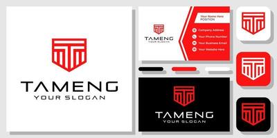 Initial Letter T Shield Armor Protection Guard Security Icon Logo Design with Business Card Template vector