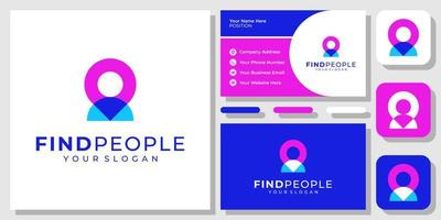 People Pin Map Find Human Profile Location Colorful Modern Logo Design with Business Card Template vector