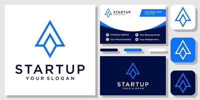 Initial Letter A Startup Arrow Up Success Simple Monogram Logo Design with Business Card Template vector