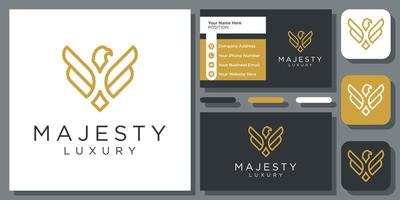 Luxury Simple Eagle Gold Elegant Hawk Wing Fly Falcon Phoenix Logo Design with Business Card Template
