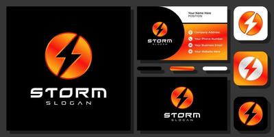 logotipo de energía de voltios. tormenta circular. logotipo de rayo. diseño de logotipo de vector eléctrico con tarjeta de visita