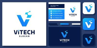 iniciales letra vi vi tecnología digital conectar conexión monograma vector logo diseño con tarjeta de visita