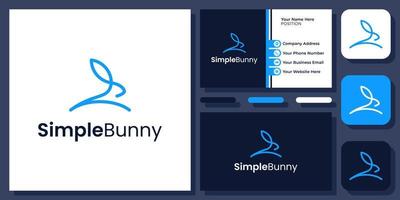 Abstract Simple Rabbit Bunny Line Outline Minimal Animal Icon Vector Logo Design with Business Card