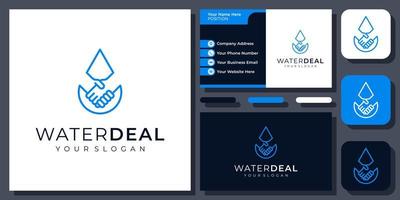 Handshake Water Deal Drop Business Agreement Nature Mineral Vector Logo Design with Business Card