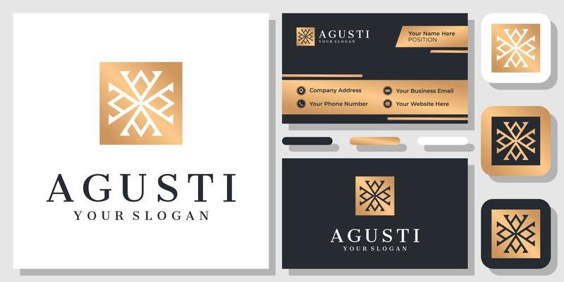 Initial Letter A Gold Luxury Square Frame Border Decoration Logo Design with Business Card Template