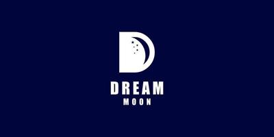 Initial Letter D Dream Moon Star Night Sleep Sky Pillow Moonlight Bedtime Vector Logo Design