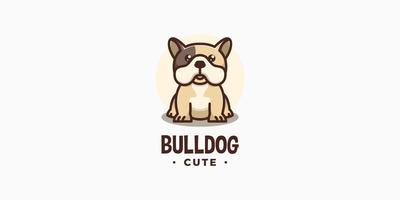 lindo bulldog dibujos animados animal perro mascota canino carácter mascota cachorro ilustración vector logo diseño