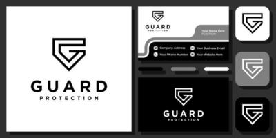Initial Letter G Shield Security Guard Protection Protect Vector Logo Design with Business Card