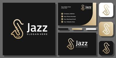 Initial Letter J Saxophone Music Jazz Musical Gold Luxury Vector Logo Design with Business Card