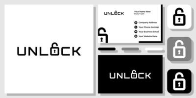 Wordmark Letter Padlock Unlock Safe Protection Key Open Lock Logo Design Business Card Template vector