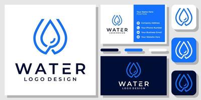 Initial Letter W Drop Water Mineral Aqua Liquid Oil Blue Modern Logo Design with Business Card Template