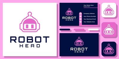 Head Robot Bot Cyborg Machine Smart Artificial Intelligence Logo Design with Business Card Template vector