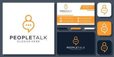 People Talk Bubble Chat Speech Message Human Communication Vector Logo Design with Business Card