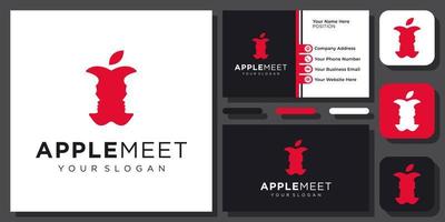 Apple Fruit Meet People Man Head Face to Face Silhouette Vector Logo Design with Business Card