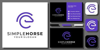 Simple Horse Head Animal Abstract Equestrian Mane Mustang Icon Vector Logo Design with Business Card