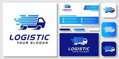 Car Box Truck Logistic Courier Delivery Shipping Express Cargo Logo Design with Business Card Template