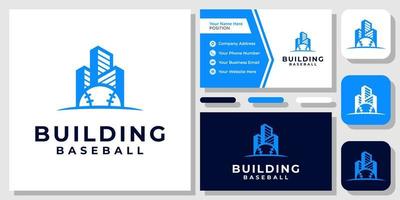 edificios bola béisbol apartamento deporte campo arquitectura diseño de logotipo con plantilla de tarjeta de visita vector