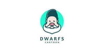 Illustration Cute Dwarfs People Head Beard Hat Cartoon Flat Character Funny Happy Vector Logo Design