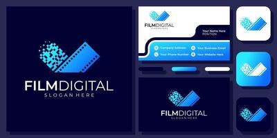 película tecnología digital cine película conectar conexión pixel vector logo diseño con tarjeta de visita