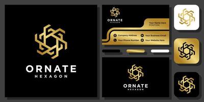 Ornate Hexagon Gold Ornament Golden Luxury Decoration Geometric Vector Logo Design and Business Card