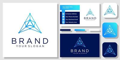 Triangle Connection Technology Digital Arrow Up Security Logo Design with Business Card Template vector