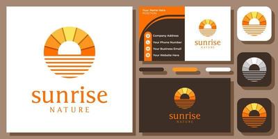 Sun Sunrise Sunset Sunshine Solar Nature Landscape Beach Sea Logo Design with Business Card Template vector