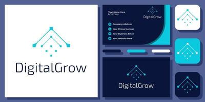 Grow Digital Technology Connect Startup Network Futuristic Modern Vector Logo Design with Business Card
