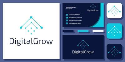 Grow Digital Technology Connect Startup Network Futuristic Modern Vector Logo Design with Business Card