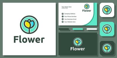 Tulip Flower Colorful Blossom Plant Nature Organic Floral Vector Logo Design with Business Card