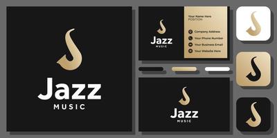 letra inicial j saxofón música jazz musical oro lujo vector logo diseño con tarjeta de visita
