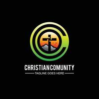 Christian community logo or church with initial c concept cross and mountain