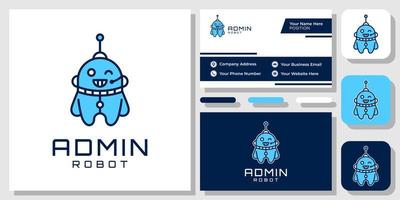 Mascot Robot Cartoon Fun Robotic Bot Cyborg Futuristic Icon Logo Design with Business Card Template
