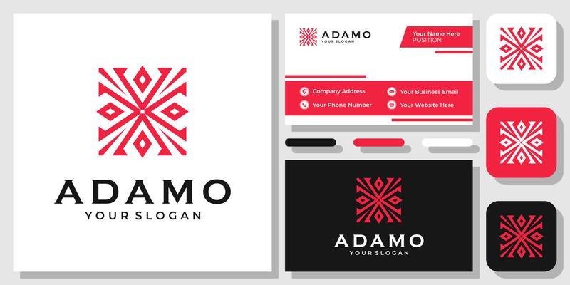 Initial Letter A Red Luxury Square Frame Ornament Decoration Logo Design with Business Card Template