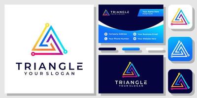 plantilla de tarjeta de visita de diseño de logotipo de conexión de seguridad digital de tecnología de placa de circuito triangular vector