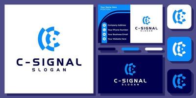 Initial Letter C Signal Internet Technology Wifi Connect Monogram Vector Logo Design with Business Card