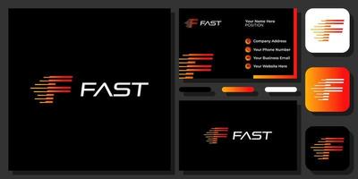 Initial Letter F Fast Move Speed Moving Abstract Shipping Vector Logo Design with Business Card