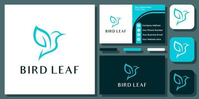 Illustration Bird Leaf Wing Fly Freedom Nature Organic Animal Abstract Simple Vector Logo Design with Business Card