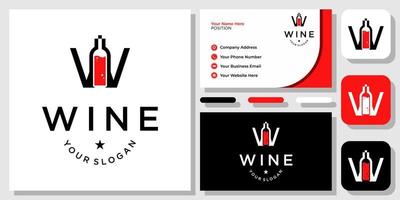 Initial Letter W Drink Bottle Wine Glass Alcohol Vine Grape Logo Design with Business Card Template vector