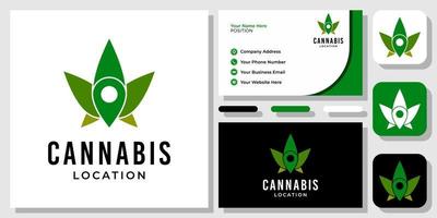 Cannabis Pin Location Hemp Map Drug Local Herb Place Plant Logo Design with Business Card Template vector