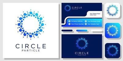 diseño de logotipo de icono de átomo digital de datos de conexión de tecnología de partículas circulares con plantilla de tarjeta de visita