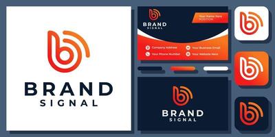 Initial Letter B Signal Wave Pulse Connection Sound Audio Logo Design with Business Card Template
